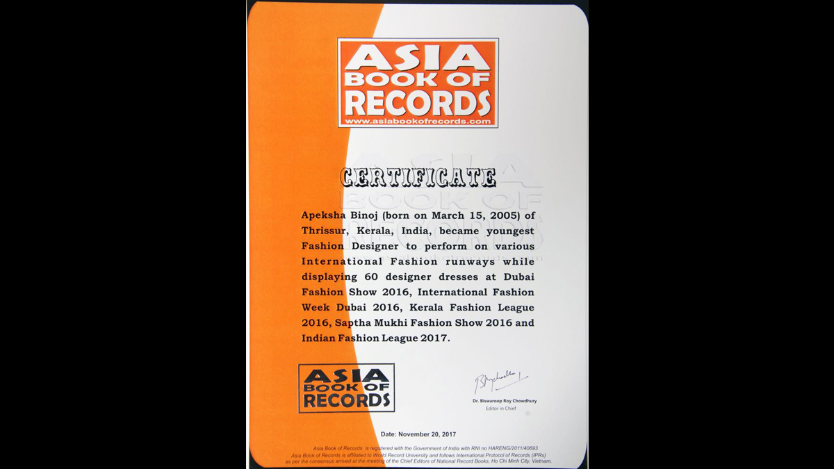 ASIA BOOK OF RECORDS CERTIFICATE